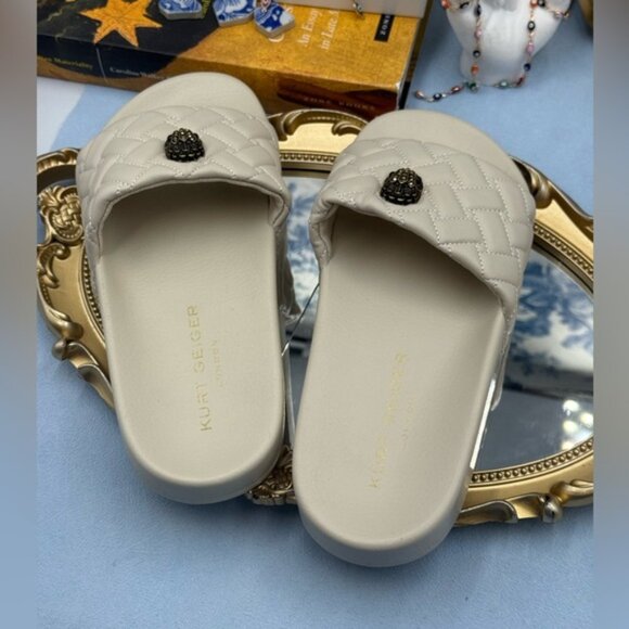 🆕 KURT GEIGER LONDON 🧿 NWOB Meena Eagle Quilted Slide, Bone - Sz 37 US 7 - Picture 11 of 15